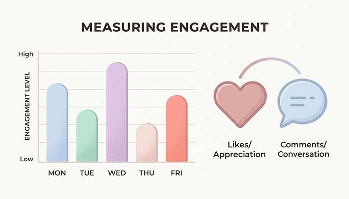Conceptual chart illustrating varying levels of engagement on short-form video posts