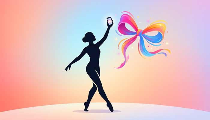 Conceptual illustration of a performer influencer sharing content from a phone