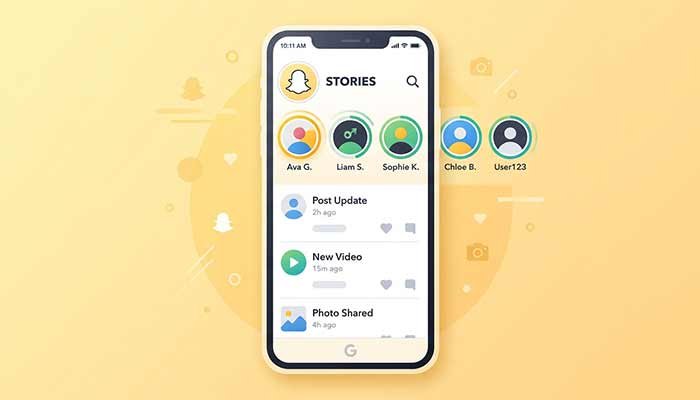 Conceptual illustration of a smartphone showing a Snapchat-style app interface