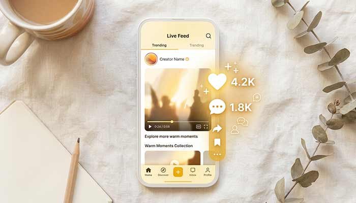 Loren Gray Snapchat: What Her Account Actually Looks Like in 2026 2 Illustration of a short-form video feed with engagement icons